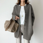 Gray layered button-front cardigan with long sleeves and open front