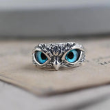 Opal-beschmückter verstellbarer Silber-Eulenring