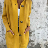 Heidi™ long knit cardigan in mustard yellow with button front and side pockets