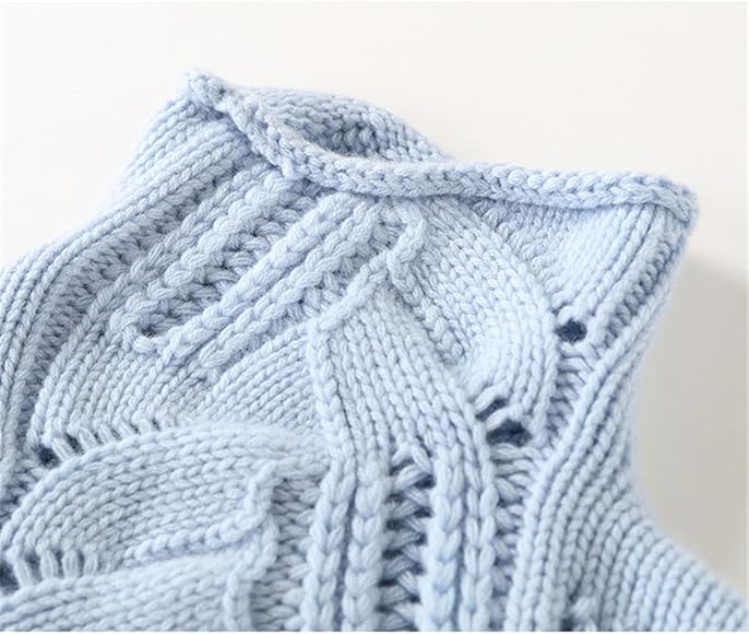Light blue knit pullover collar with cable pattern and ribbed trim