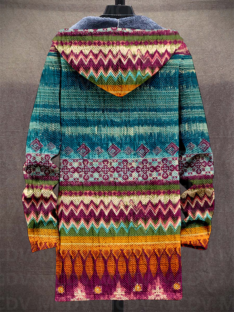 Jedda™ hooded cardigan, multicolor zigzag pattern on back; long sleeves