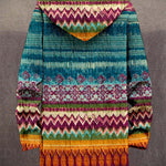 Jedda™ hooded cardigan, multicolor zigzag pattern on back; long sleeves