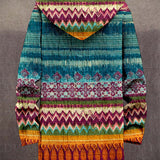 Jedda™ hooded cardigan, multicolor zigzag pattern on back; long sleeves