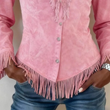 Solène │ Wildleder Bluse mit Knöpfen und Fransen-Details