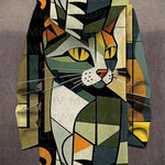 Lowanna™ hooded cardigan, back view with large cat-face print, full zipper and hood