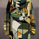 Lowanna™ hooded cardigan, back view with large cat-face print, full zipper and hood