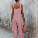 Minimalistischer, gestreifter, lockerer Jumpsuit für Damen mit eckigem Ausschnitt, ärmellos