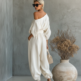 Lisa | Gemütliches Off-Shoulder-Top mit tapered Hosen Ensemble