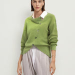 Marley green knit cardigan with button front and ribbed cuffs