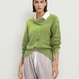 Marley green knit cardigan with button front and ribbed cuffs