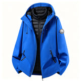 Softshell outdoor jacket with removable inner jacket, royal blue shell and black inner vest