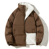 Brown quilted thermo bomber jacket with teddy lining and front zip