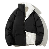 Black quilted thermo bomber jacket with teddy lining and front zip