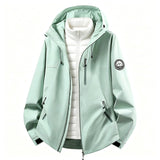Softshell outdoor jacket with removable inner jacket, light mint shell and white inner vest