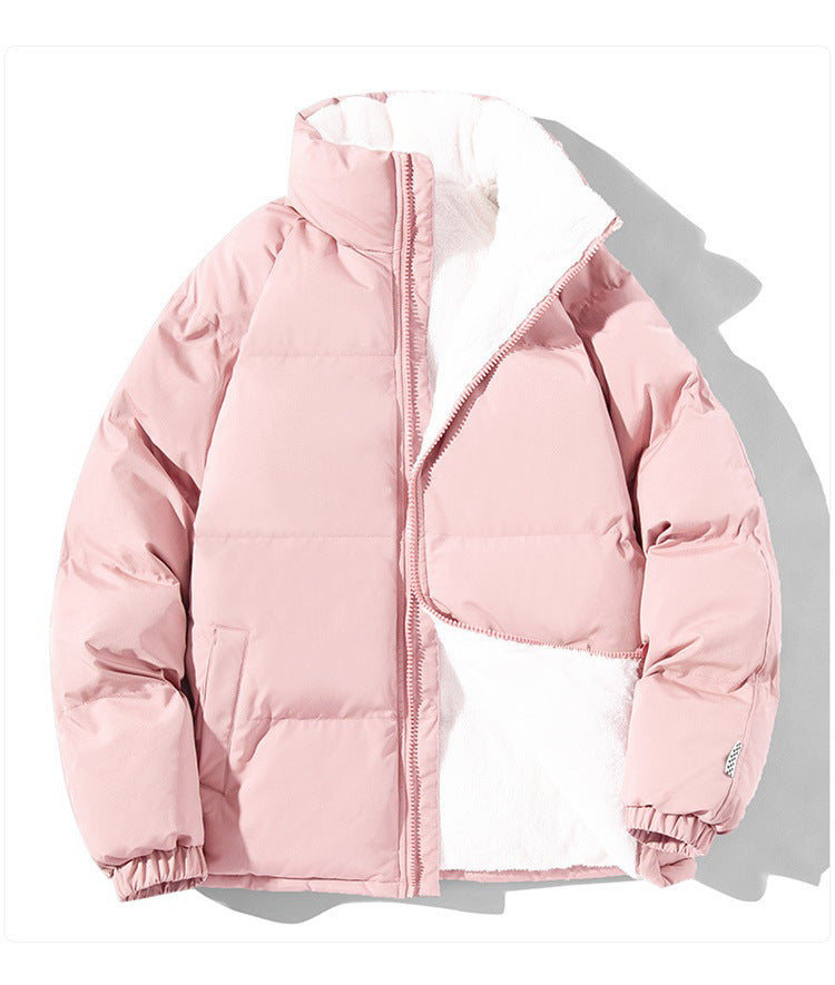 Pink quilted thermo bomber jacket with teddy lining and front zip