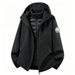 Softshell outdoor jacket with removable inner jacket, black shell and black inner vest