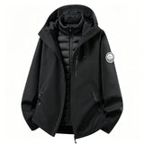 Softshell outdoor jacket with removable inner jacket, black shell and black inner vest