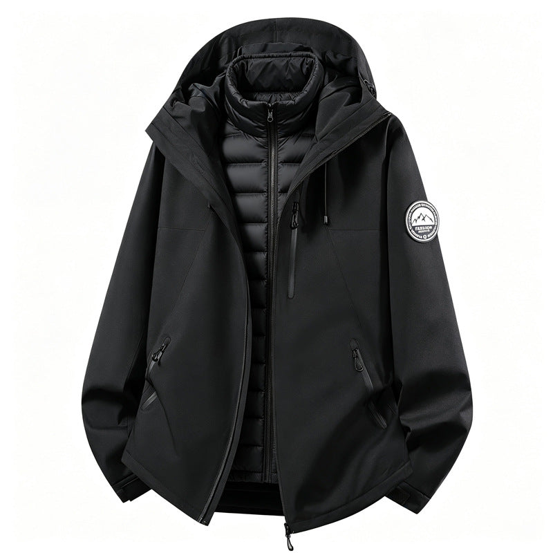 Softshell outdoor jacket with removable inner jacket, black shell and black inner vest