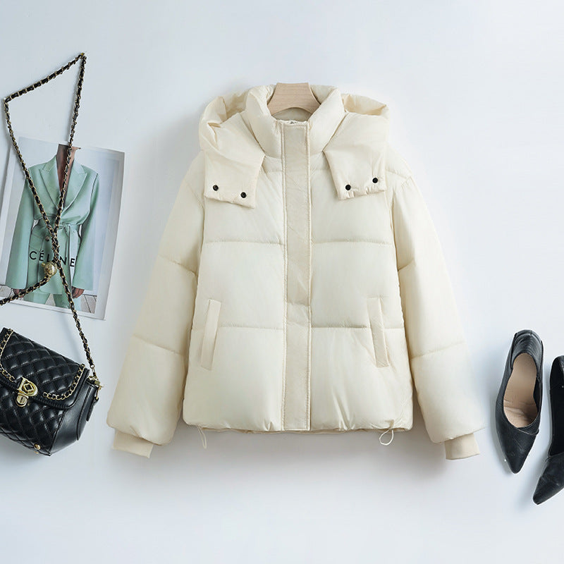 Women’s short quilted jacket with removable collar padding, offwhite