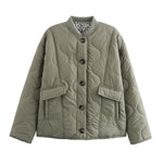 Quilted button-front jacket with pockets and round neckline, olive green
