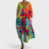 Fiona - Lange und Bunte Robe mit V-Ausschnitt