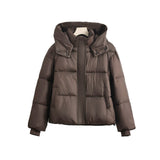 Women’s short quilted jacket with removable collar padding, brown puffer jacket