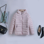Ultralight quilted hooded jacket, pale pink, full-zip with side zip pockets