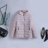 Ultralight quilted hooded jacket, pale pink, full-zip with side zip pockets
