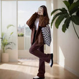Women’s dark brown hooded zip jacket with kangaroo pocket and ribbed cuffs