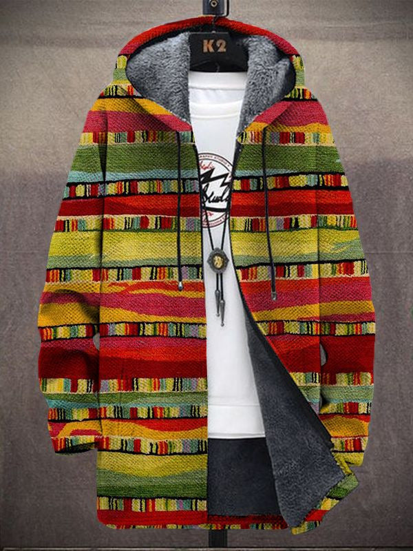 WELLA LUX hooded cardigan with multicolor striped woven pattern, front zipper and pockets