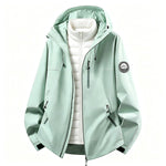 Softshell outdoor jacket with removable inner jacket, mint green shell and white inner vest