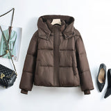 Women’s short quilted jacket with removable collar padding, dark brown
