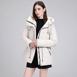 Quilted hooded puffer parka with adjustable waist drawcord and ribbed cuffs, off-white