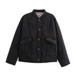 Quilted button-front jacket with pockets and round neckline, black