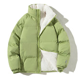 Lime green quilted thermo bomber jacket with teddy lining and high stand collar