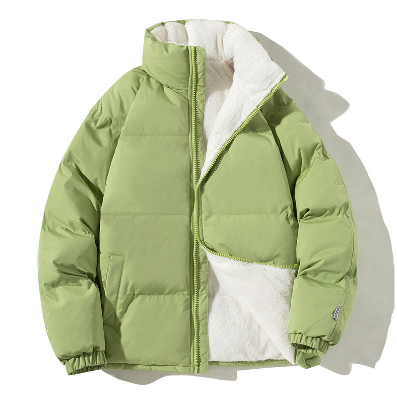 Lime green quilted thermo bomber jacket with teddy lining and high stand collar