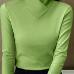 Women’s bright green roll-neck long-sleeve sweater, smooth knit finish