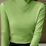 Women’s bright green roll-neck long-sleeve sweater, smooth knit finish