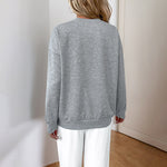 Grey back of long-sleeve crewneck sweatshirt, plain knit