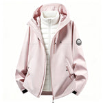 Softshell outdoor jacket with removable inner jacket, pale pink shell and white inner vest