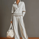 Vintage-inspirierter grauer und weißer Halbzip-Sweatshirt mit weitem Hosen-Set