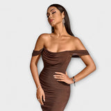 Ione - Figurbetontes Kleid mit schulterfreien und Raffung