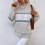 Vintage Icelandic pullover in light cream with white fair isle yoke and blue stripe