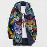 Multicolor rainbow cat zip hoodie sweatshirt with front zipper and drawstring hood