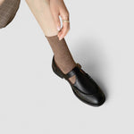 Orthopedic Mary Jane shoes with square toe, black leather-look, adjustable buckle