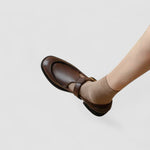 Orthopedic Mary Jane shoes with square toe, brown leather-look, buckle Mary Jane strap