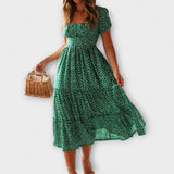 Maxikleid im Vintage-Stil mit floralem Muster und Puffärmeln