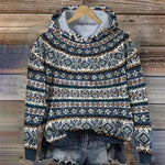 Mila patterned knit hoodie with hood, long sleeves, and ribbed cuffs