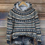 Mila patterned knit hoodie with hood, long sleeves, and ribbed cuffs