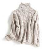 Cream cable-knit pullover with high neck and long sleeves